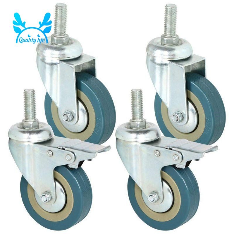 Heavy Duty 75mm Swivel Castor with Brake Trolley Casters wheels for Furniture, Set of 4